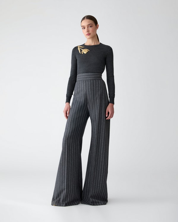 Tulip-Embroidered Merino-Silk Sweater