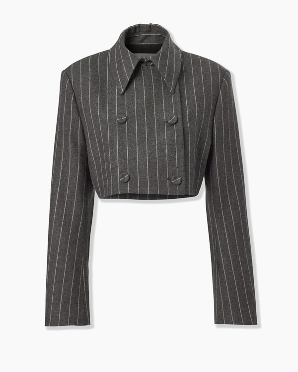 Cropped Double-Breasted Pinstripe Jacket