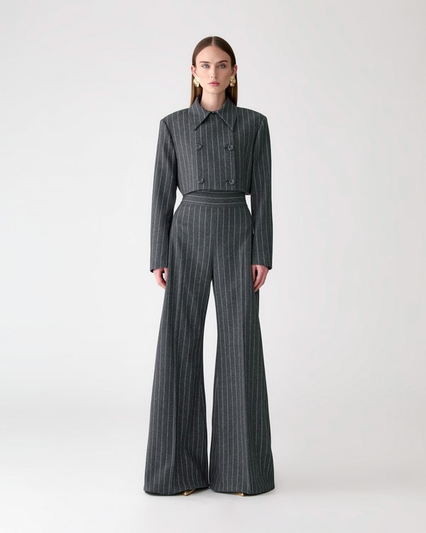 Cropped Double-Breasted Pinstripe Jacket